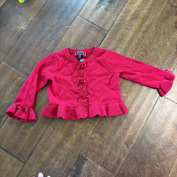 Children's Place Girls 6-9 Months Cardigan Sweater Red Bows Button Down - Picture 1 of 7
